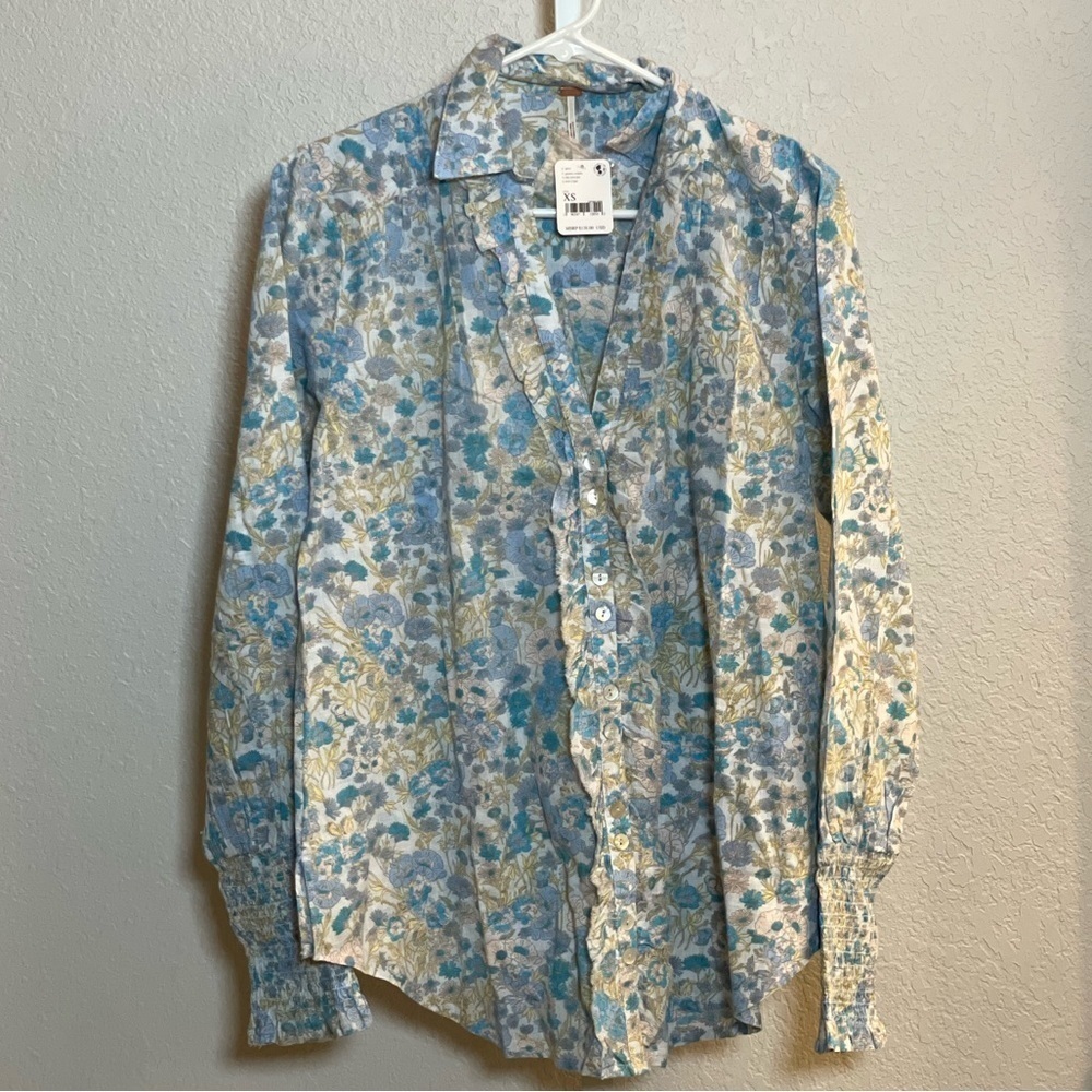 NWT: Free People Wild Gardenia Ruffle Cotton Blouse Size XS - Picture 6 of 11